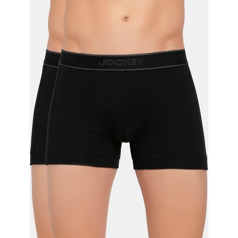 Jockey 1015 Men Super Combed Cotton Rib Solid Trunk - Black (Pack of 2) (M)