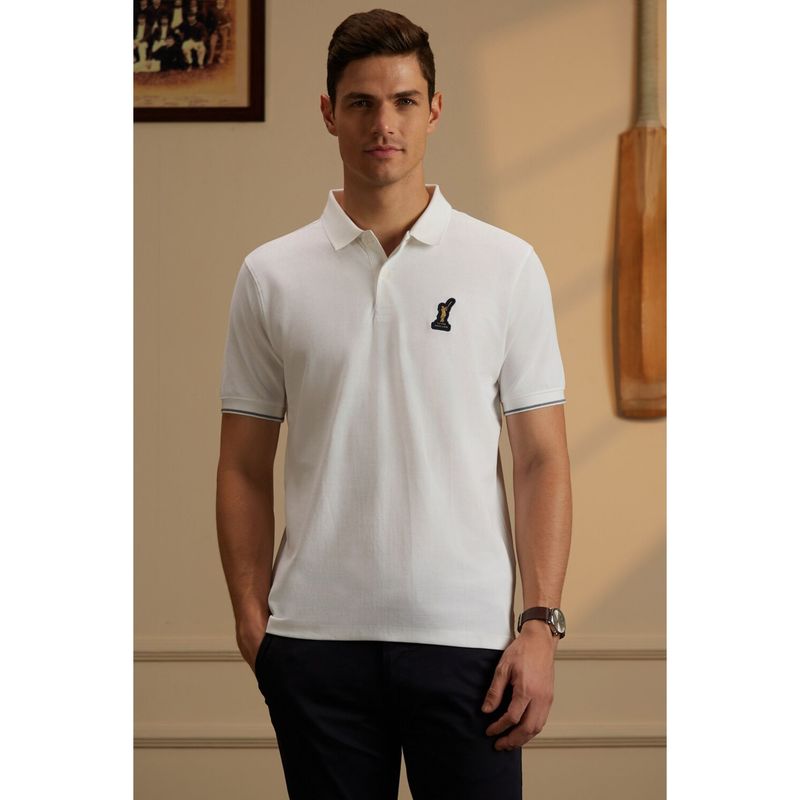 Peter England Men White Solid Half Sleeves Polo T-Shirt (S)