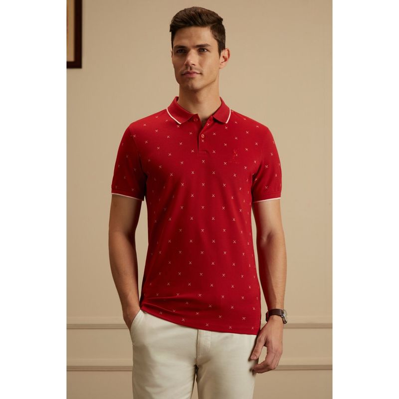 Peter England Men Red Printed Half Sleeves Polo T-Shirt (S)