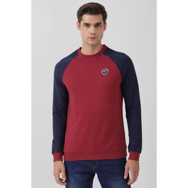 Peter England Men Maroon Colorblock Full Sleeves Sweatshirt (S)