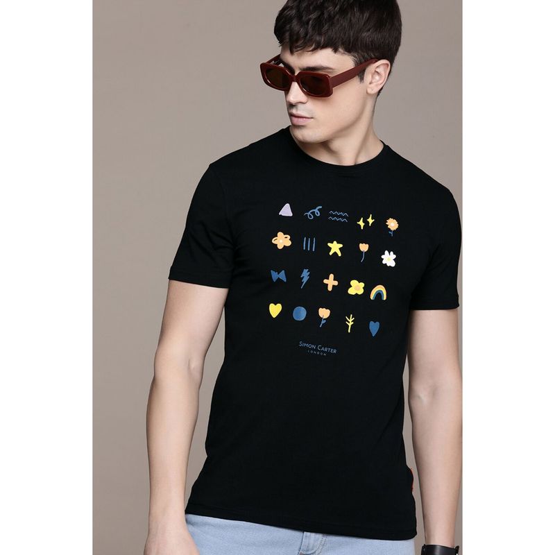 Simon Carter Men Black Printed Half Sleeves T-Shirt (S)