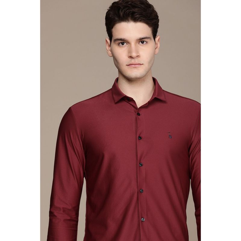 Simon Carter Men Maroon Solid Full Sleeves Casual Shirt (42)