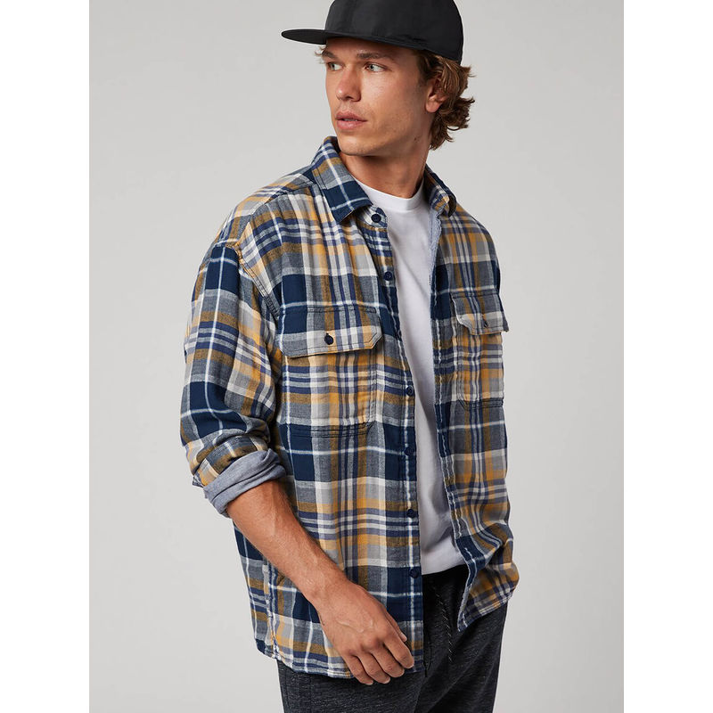 American Eagle Men Blue Checks Full Sleeves Casual Shirt (M)