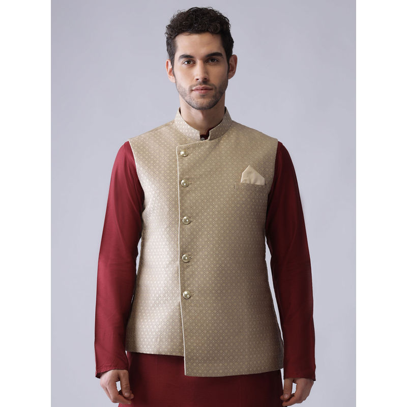 KISAH Men Beige Nehru Jacket (M)