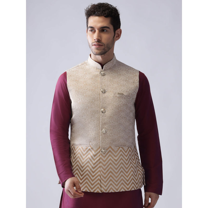 KISAH Men Gold Nehru Jacket (XL)