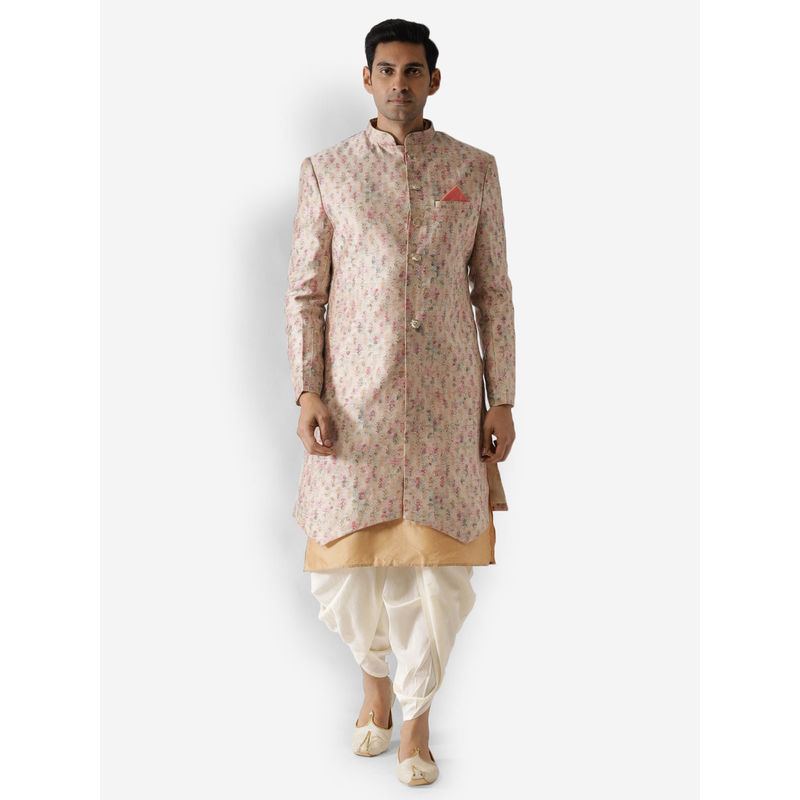 KISAH Men Cream Kurta Sherwani (Set of 3) (S)