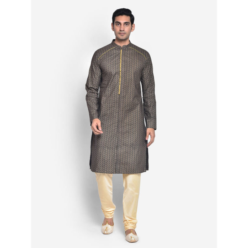 KISAH Men Black Kurta (Set of 2) (S)