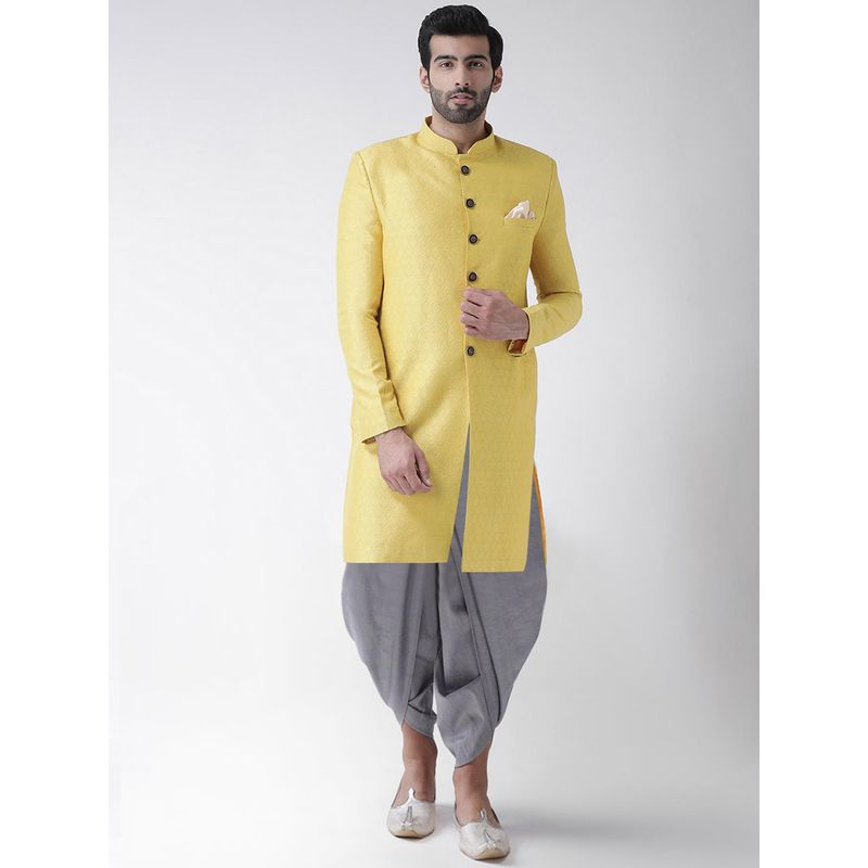 KISAH Men Yellow Sherwani (Set of 2) (S)