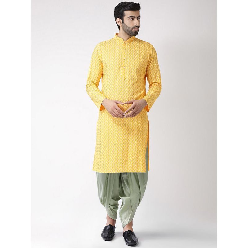 KISAH Men Yellow Kurta (Set of 2) (M)
