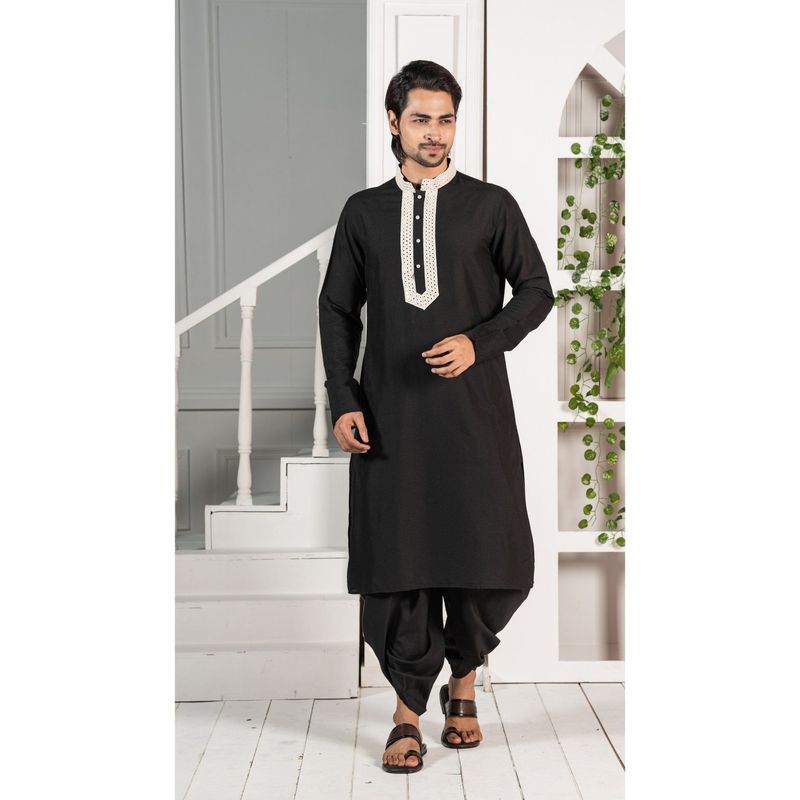 KISAH Men Black Kurta Set (Set of 2) (L)