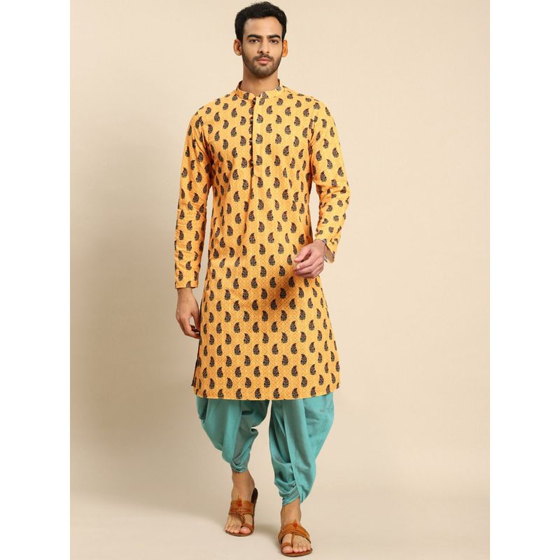 KISAH Men Yellow Kurta Set (Set of 2) (M)