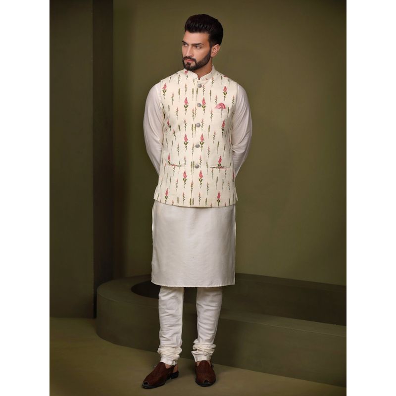 KISAH Men White Jacket Kurta (Set of 3) (S)