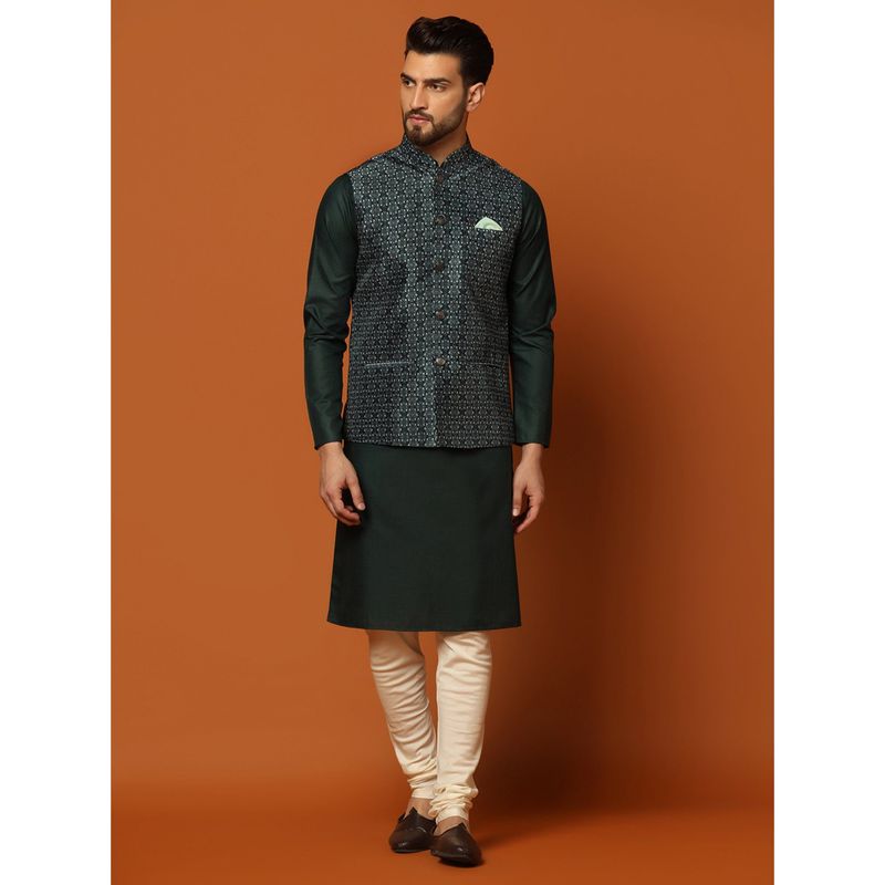 KISAH Mens Teal Jacket Kurta Churidar (Set of 3) (S)