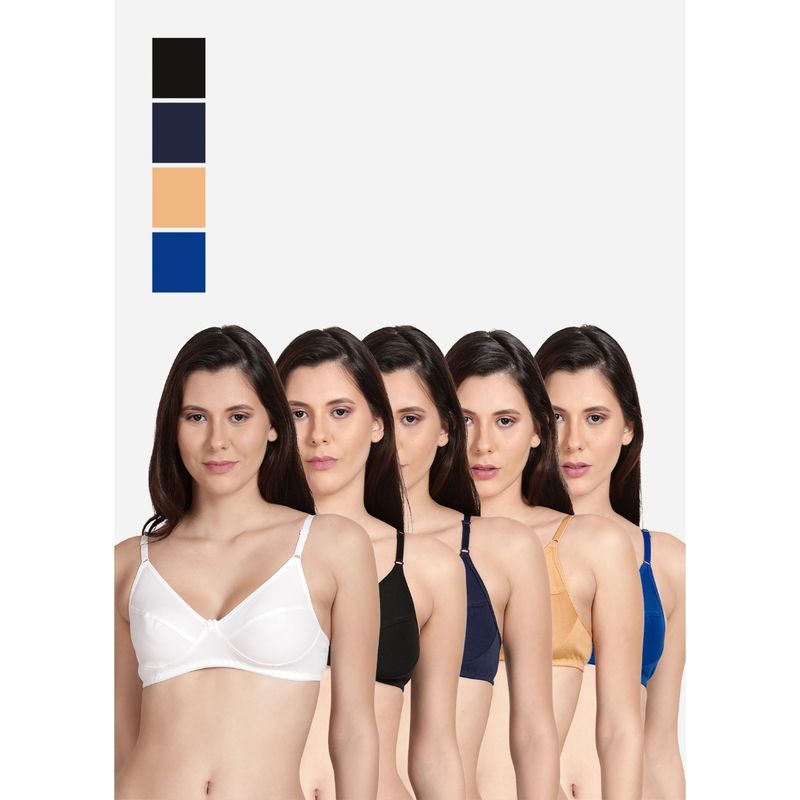 Shyaway Shyle Non Padded Seamed Everyday Bra Multicolor (Pack of 5) (32B)