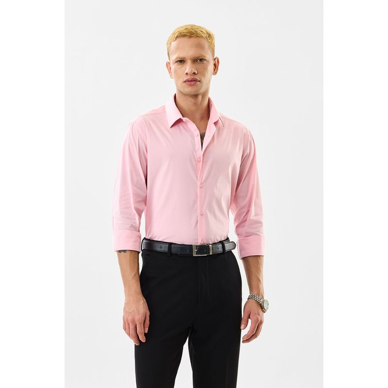 Snitch Pink Solid Full Sleeves Slim Formal Shirt for Men (2XL)