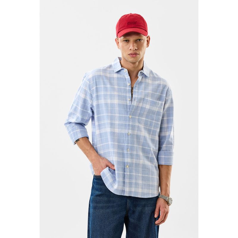 Snitch Sky Blue Checks Full Sleeves Regular Casual Shirt for Men (2XL)