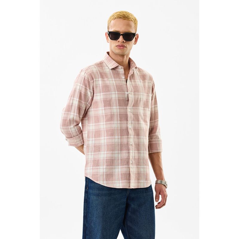 Snitch Pink Plaid Full Sleeves Slim Casual Shirt for Men (2XL)