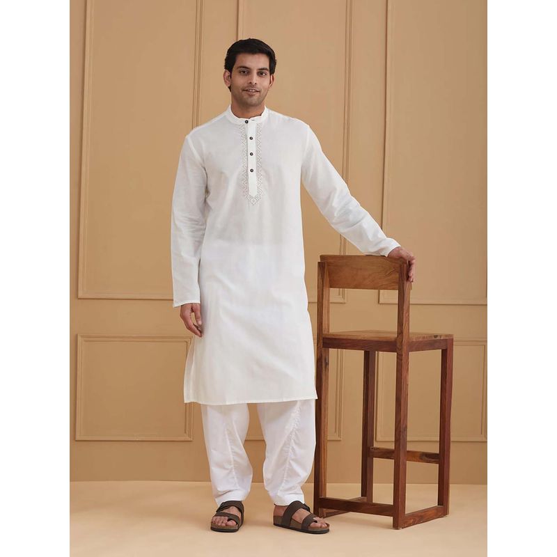 Fabindia White Cotton Long Kurta (M)
