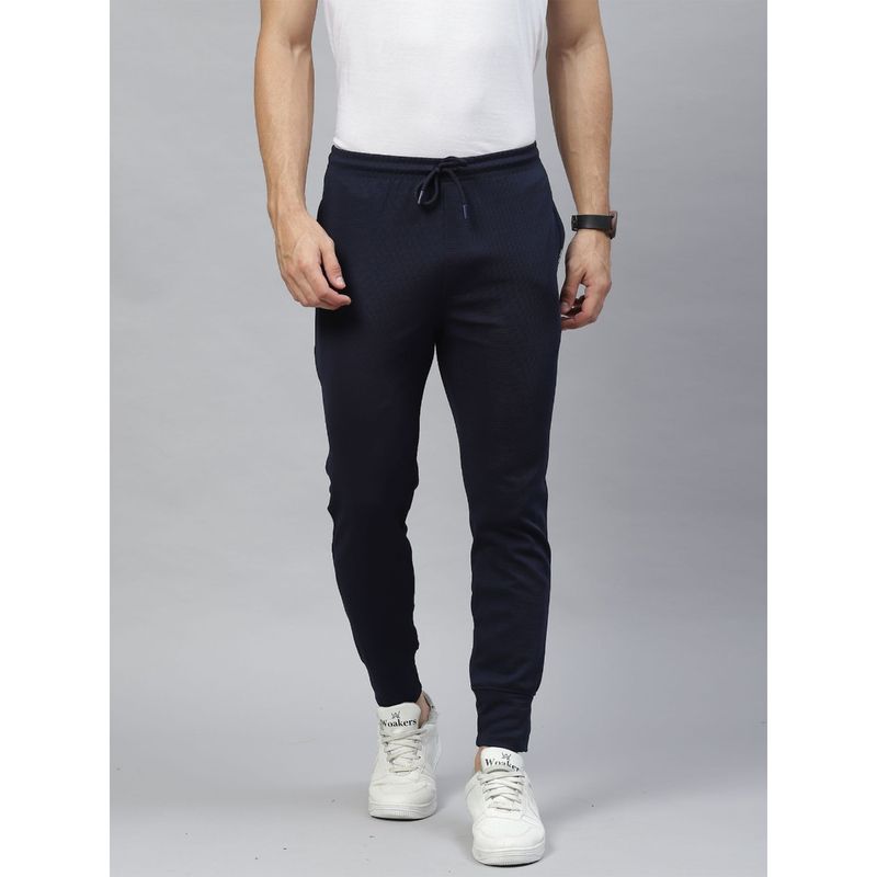 TOM BURG Men Navy Blue Solid Slim Fit Track Pant (S)