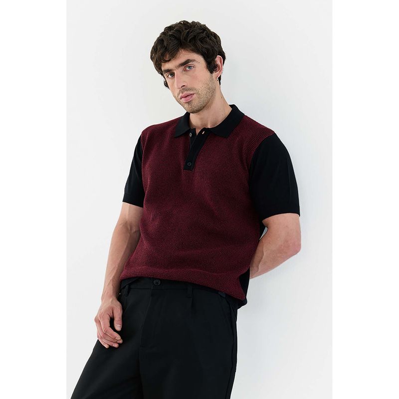 Snitch Men Black Cotton Textured Polo T-Shirt (L)