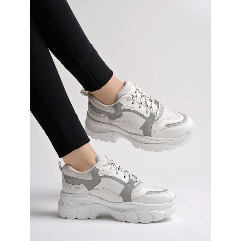 Shoetopia Lace-Up Detail Grey Chunky Sneakers For Women & Girls (EURO 41)