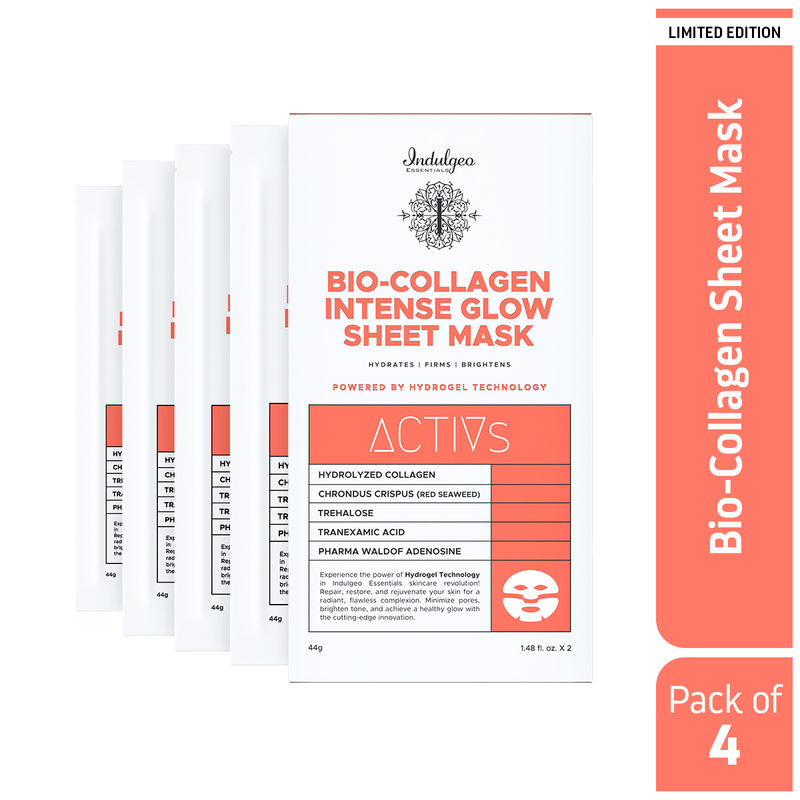 Indulgeo Essentials Bio-Collagen Intense Glow Sheet Mask Powered - 4 Unit