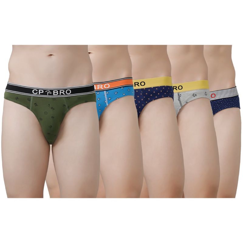 CP BRO Printed Briefs with Exposed Waistband Value - Multi Color (Pack of 5) (XL)