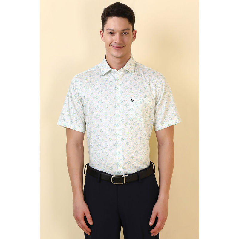 Allen Solly Men White Printed Half Sleeves Formal Shirt (39)