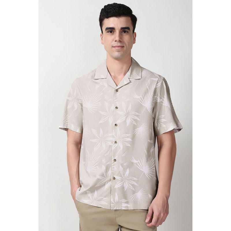 Peter England Men Beige Regular Fit Floral Printed Half Sleeves Casual Shirt (42)