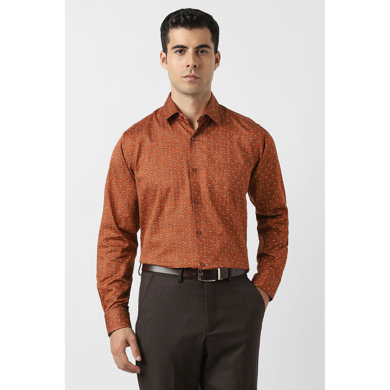 Van Heusen Men Orange Printed Full Sleeves Wedding Shirt (38)