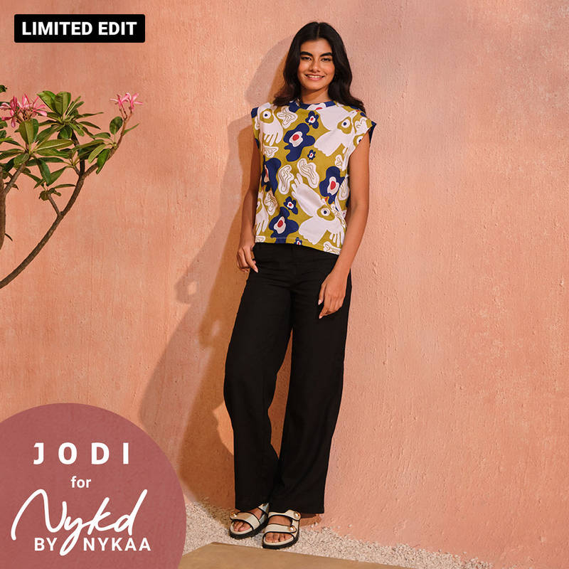 Jodi X Nykd Cotton Round Neck Extended Shoulder Tshirt - NYJ12- Mustard Peace Bird Print (L)