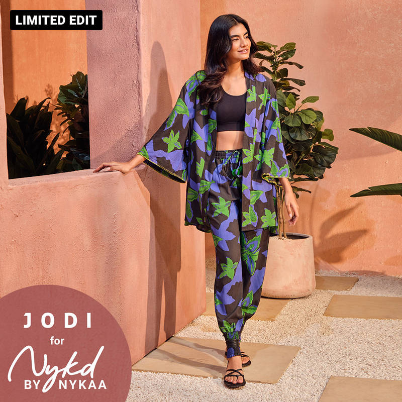 Jodi X Nykd Modal Shrug Jacket with Embroidered sleeves NYJ10 Green Floral Print (Free Size)