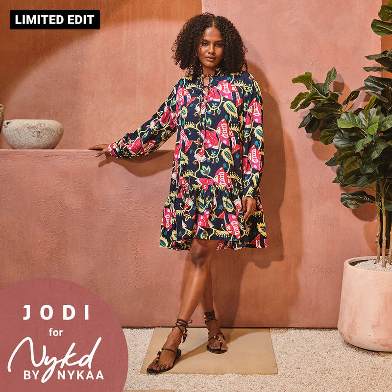 Jodi X Nykd Modal Knee Length Dress with Ruched Hem - NYJ09- Colourful Fish Print (L)