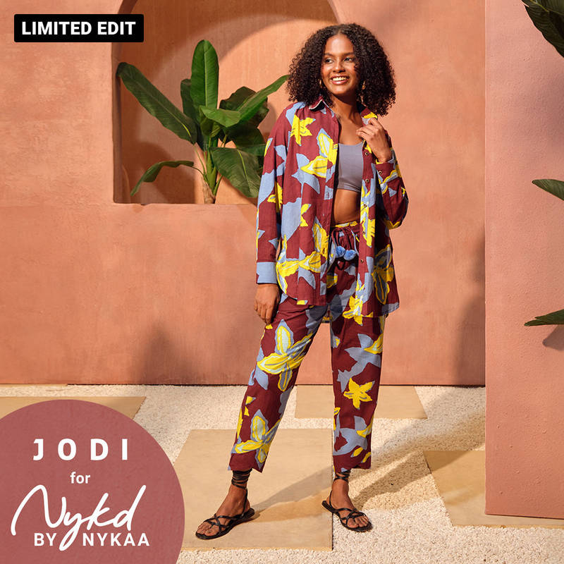 Jodi X Nykd Mangalgiri Cotton Long Shirt with Embroidered Collar NYJ06 Blue Floral Print (XL)