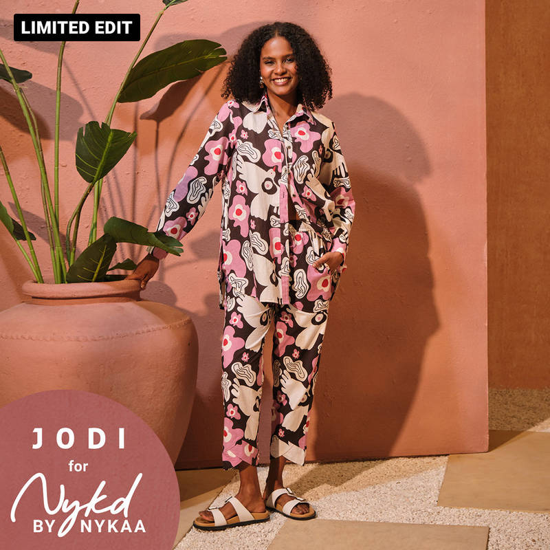 Jodi X Nykd Mangalgiri Cotton Long Shirt with Embroidered Collar NYJ06 Pink Peace Bird Print (XL)