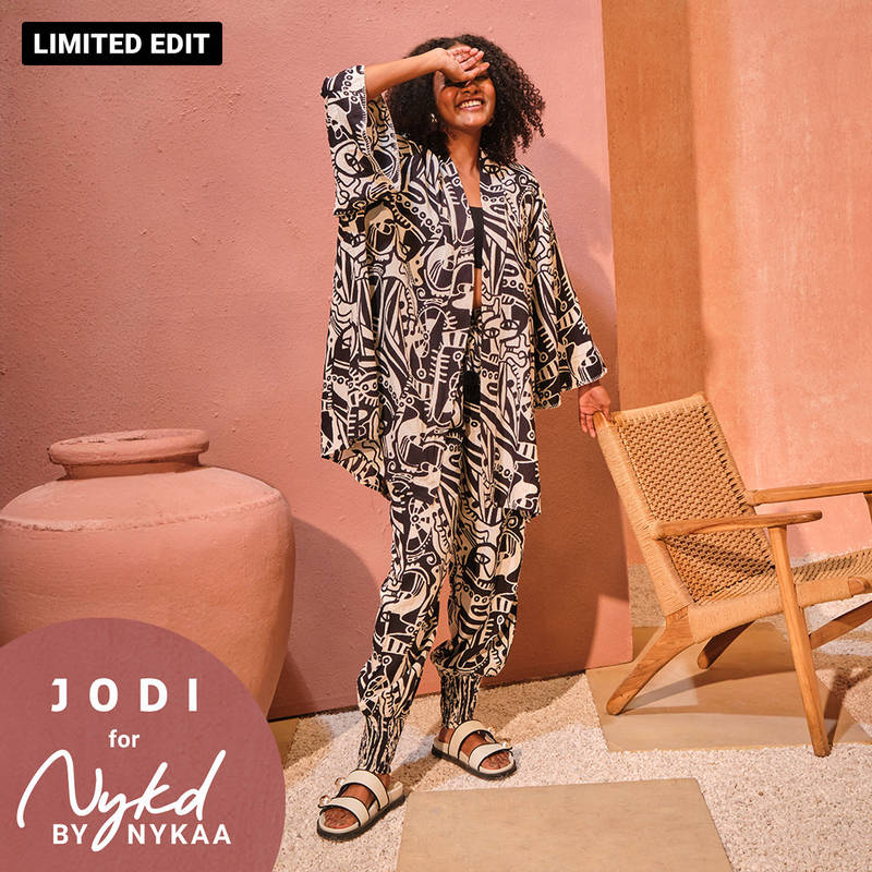 Jodi X Nykd Modal Smocked Comfort Pant with Pompom Tassels Black & White Intertwined Print NYJ05 (S)