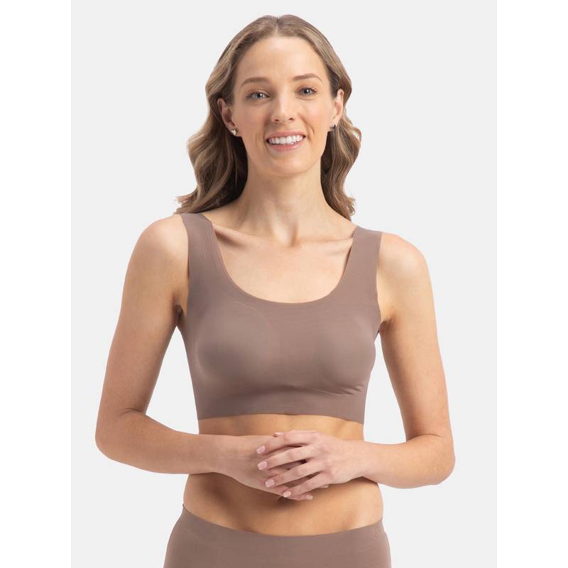 Jockey 1839 Wirefree Padded Soft Touch Microfiber Elastane Lounge Bra - Deep Taupe (M)
