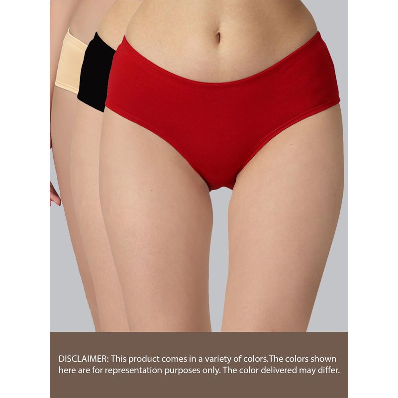 SOIE Women Mid Rise High Coverage Solid Cotton Stretch Brief Panty Multi-Color (Pack of 3) (L)