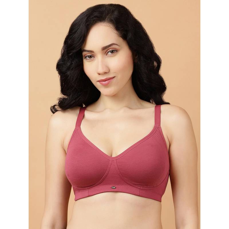 SOIE Women Non Padded Non Wired Full Coverage Cotton Spandex Encircled T-Shirt Bra Pink (40D)
