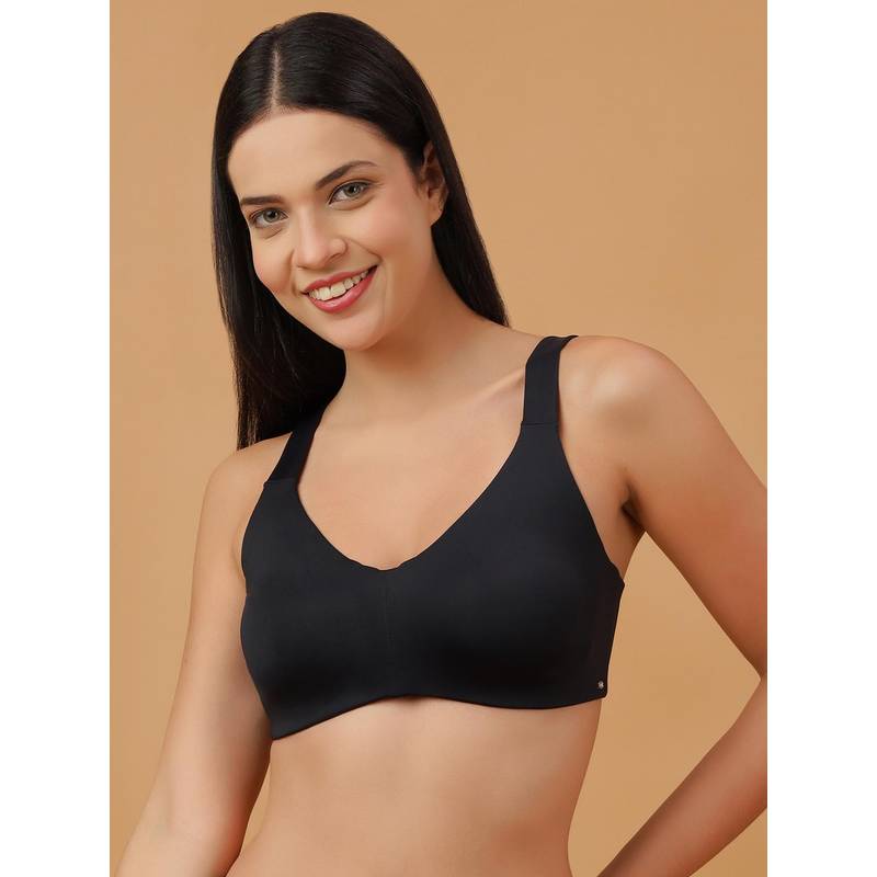 SOIE Women Non Padded Non Wired Full Coverage T-Shirt Bra Black (42DD)