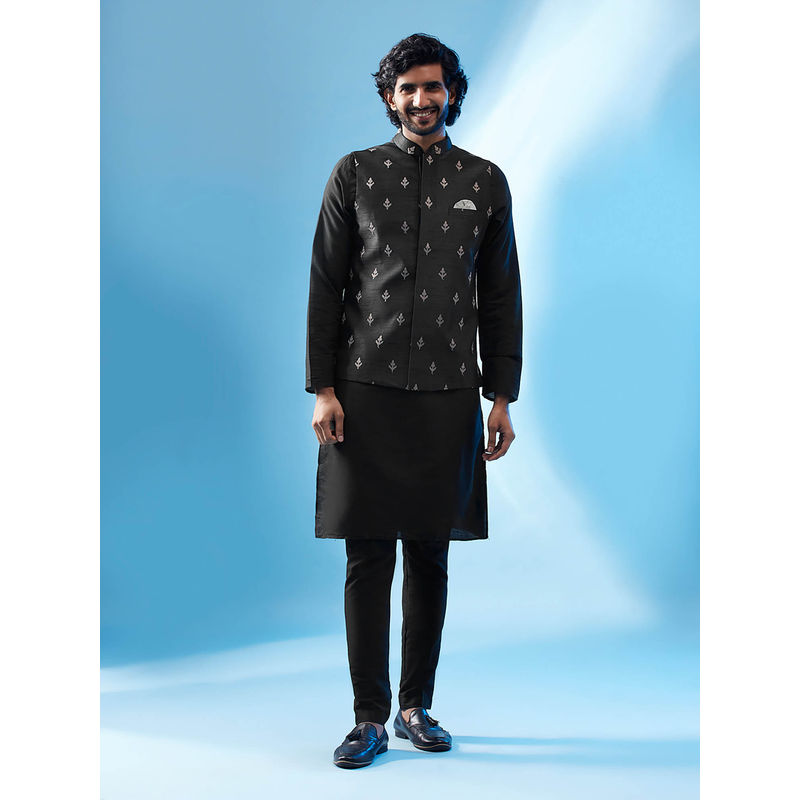 KISAH Men Black Kurta Jacket Trouser Set (Set of 3) (38)