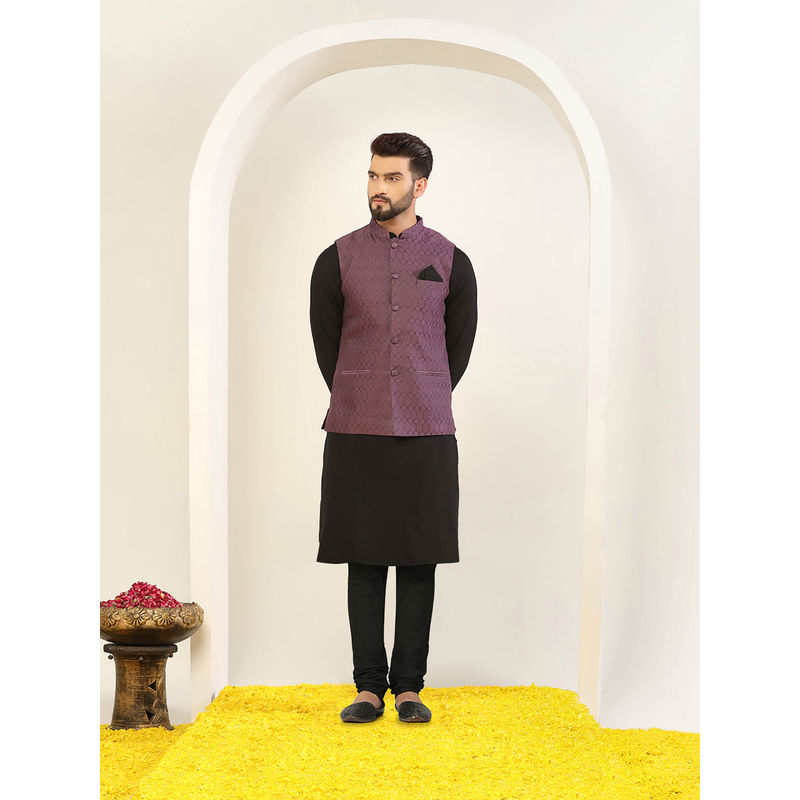 KISAH Men Mauve Kurta Jacket Churidar Set (Set of 3) (40)
