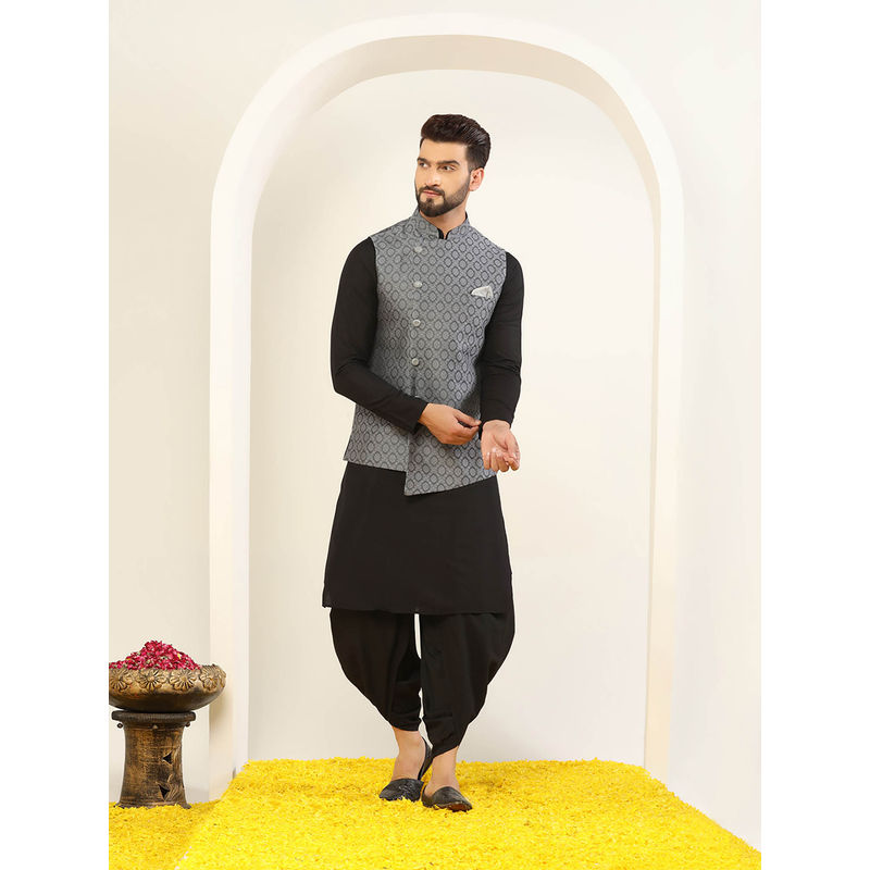 KISAH Men Grey Kurta Jacket Dhoti Set (Set of 3) (38)