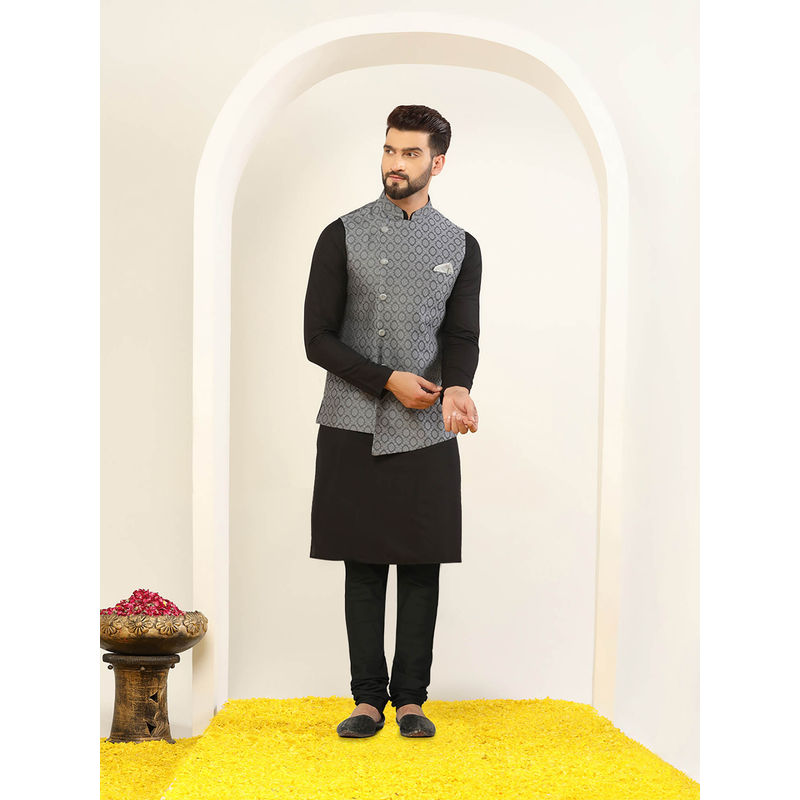 KISAH Men Grey Kurta Jacket Churidar Set (Set of 3) (38)