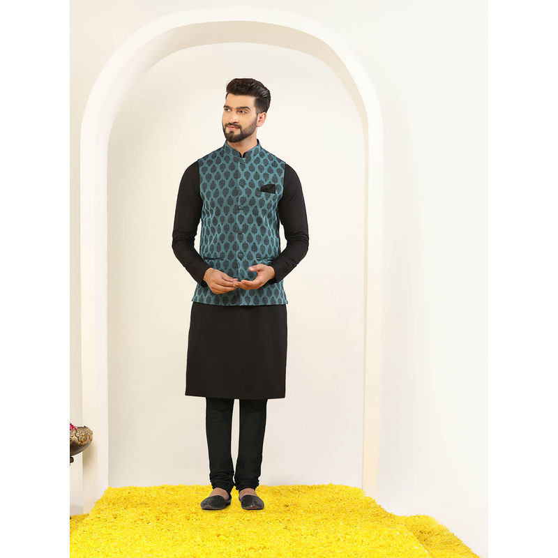 KISAH Men Blue Kurta Jacket Churidar Set (Set of 3) (38)