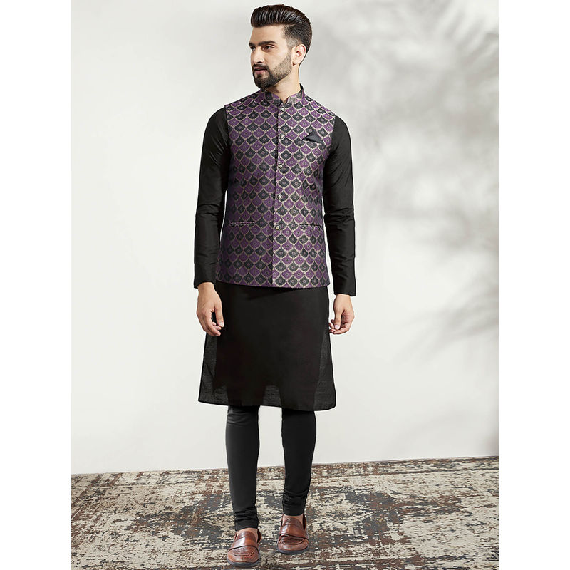 KISAH Men Purple Kurta Jacket Churidar Set (Set of 3) (38)