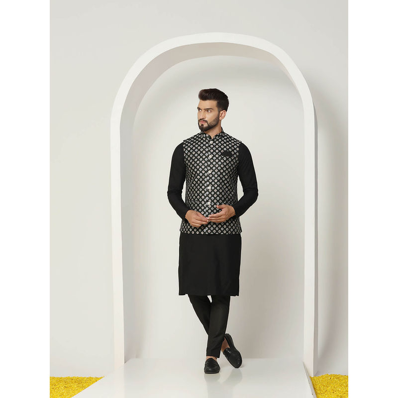 KISAH Men Black Kurta Jacket Trouser Set (Set of 3) (38)