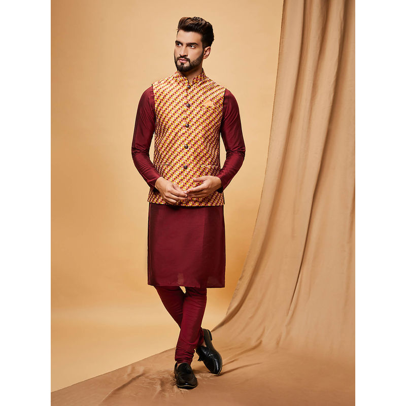 KISAH Men Multi-Color Kurta Jacket Churidar Set (Set of 3) (38)