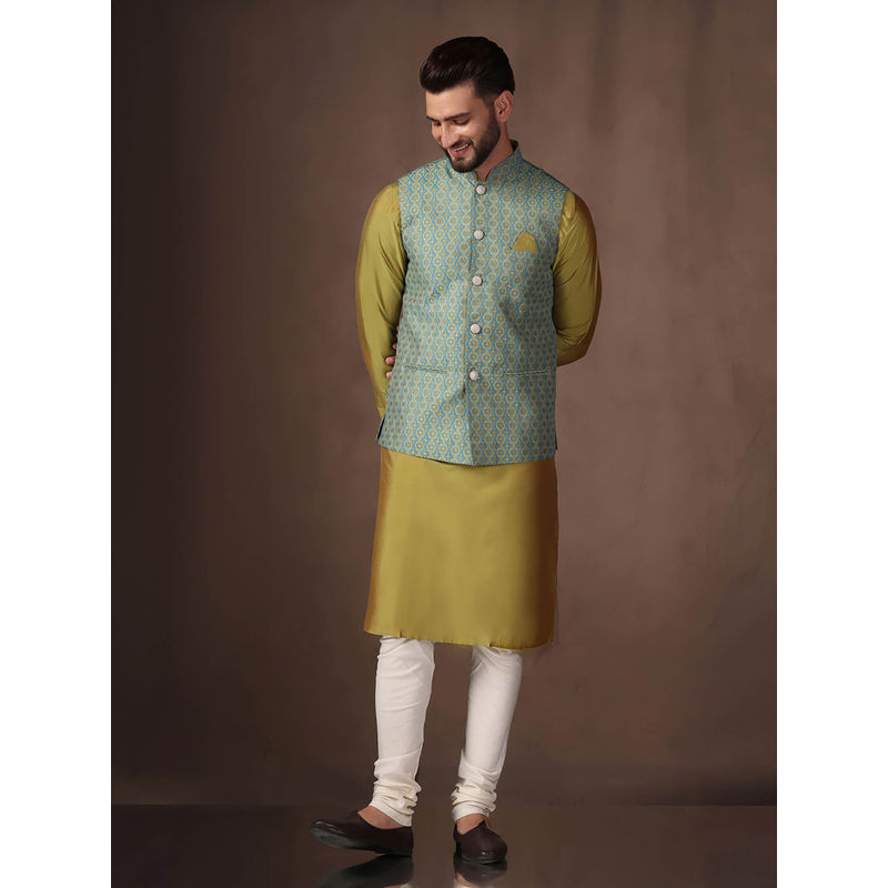 KISAH Men Blue Kurta Jacket Churidar Set (Set of 3) (38)