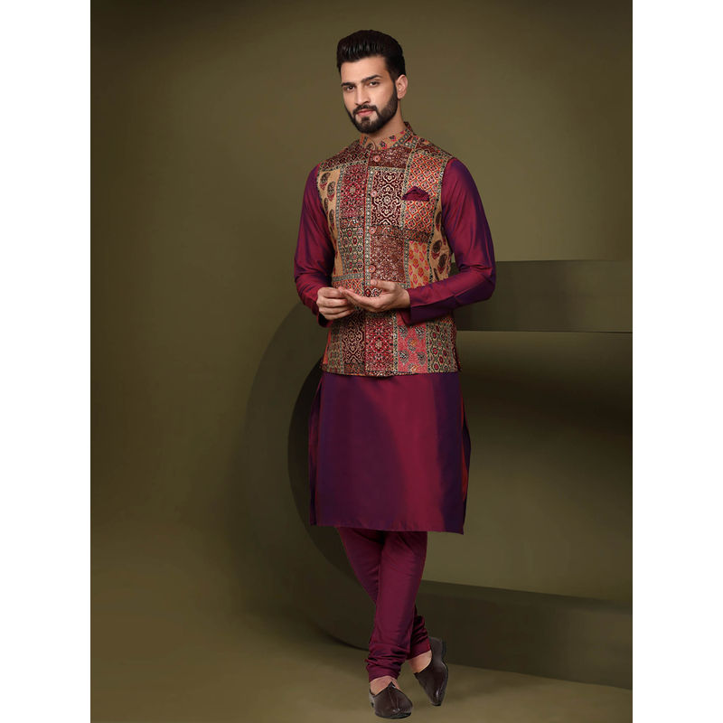 KISAH Men Multi-Color Kurta Jacket Churidar (Set of 3) (40)